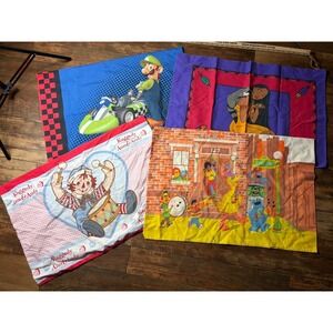 Lot of 12 VTG Pillow Cases Barbie Tigger Mickey Bugs Angry Birds Fabric Upcycle